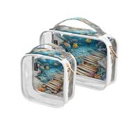 Amooorous 2 Pack 3D creativo piso pintura océano claro decorativo neceser viaje TSA aprobado impermeable pequeño cosmético bolsa de afeitar esencial el maquillaje, 3D piso creativo, 3D creativo piso
