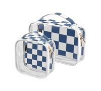 Amooorous 2 Pack Blanco y Azul Americano Plaid claro decorativo colgante neceser TSA aprobado impermeable maquillaje organizador bolsa aeropuerto aeropuerto compatible maquillaje para, blanco y, Plaid