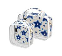 Amooorous 2 Pack Blue Stars Dot Blue claro decorativo bolsas de baño para las mujeres de viaje aprobado TSA transparente bolsa de viaje cosméticos aeropuerto aeropuerto compatible con maquillaje,