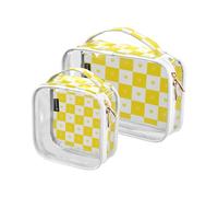 Amooorous 2 Pack Buffalo Plaid Check Oro Blanco Corazón claro decorativo neceser colgante TSA aprobado bolsa cosmética impermeable viaje esencial bolsa de almacenamiento, búfalo Plaid rombo, búfalo