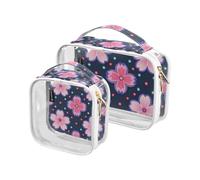 Amooorous 2 Pack Cherry Blossom Pearl Peach Set de neceser decorativo transparente TSA aprobado bolsa de maquillaje resistente al agua pequeño viaje esencial maquillaje, flor de cerezo perla