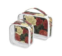 Amooorous 2 Pack de rosa mosqueta transparente decorativo claro neceser TSA aprobado bolsa cosmética resistente al agua viaje hombres kit de afeitado maquillaje para, rosa mosqueta, 1 tamaño,