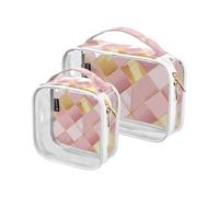 Amooorous 2 Pack E y oro cuadros fondo claro decorativo neceser para las mujeres aprobado TSA bolsa multifuncional viaje viaje cosmético esencial bolsa de almacenamiento, e y, e y fondo a cuadros
