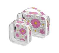 Amooorous 2 Pack Hermosa Margarita Flores Melocotón Blanco claro decorativo hombres artículos de tocador viaje TSA aprobado reutilizable bolsa de viaje cosmética Airport Airline compatible con el