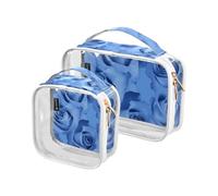 Amooorous 2 Pack romántico Retro Rosas para azul San Valentín claro decorativo colgante bolsas de baño TSA aprobado resistente al agua pequeña bolsa cosmética de afeitar esencial maquillaje para,