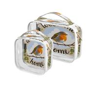Amooorous 2 paquete Bienvenido a casa lindo pájaro de dibujos animados claro decorativo neceser conjunto aprobado TSA transparente viaje bolsas de cosméticos para mujeres hombres kit de afeitar el