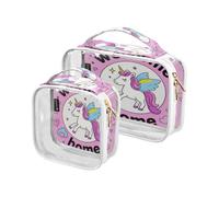 Amooorous 2 paquete bienvenido a casa lindo unicornios de dibujos animados claro decorativo hombres neceser TSA aprobado impermeable viajes bolsas de maquillaje esencial maquillaje para, bienvenida a