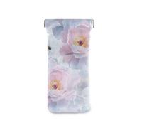 Amooorous Art Peonies Flower Silver and White Squeeze Top - Fundas de cristal portátiles de piel sintética con cierre a presión para hombres y mujeres, estuche para gafas de sol