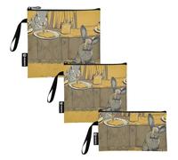 Amooorous at The Table A Rabbit is Stealing Honey - Paquete de 3 bolsas reutilizables con cremallera para aperitivos, bolsa de viaje impermeable para niños, estudiantes, adultos