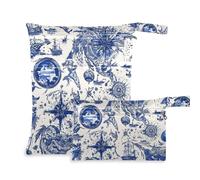 Amooorous Blue and White Adventure - Bolsa de ropa de gimnasio con cremallera, paquete de 2 artículos esenciales de viaje para bebé con asas para baño, yoga