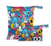 Amooorous Blue Sky Cute Doodle Art - Bolsa lavable para tela, paquete de 2 bolsas húmedas para traje de baño con asas para guardería, baño