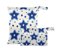 Amooorous Blue Stars Dot Blue Bolsas lavables para bebé, paquete de 2 artículos esenciales de viaje para bebé con asas para pañales de bebé, playa