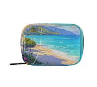 Amooorous Blue Summer Beach in Hawaii - Bolsa de almacenamiento de medicamentos con compartimentos desmontables, organizador de pastillas portátil 3 veces al día para bolso