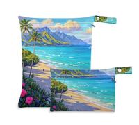 Amooorous Blue Summer Beach in Hawaii - Bolsa de ropa húmeda a prueba de desorden, paquete de 2 bolsas de pañales esenciales con asas para pañales de bebé, pañales de bebé