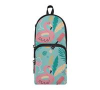 Amooorous Blue Summer Beach Vacation Flamingo Nylon 3 Compartimentos Grande Estuche para Niños Gran Capacidad Estuche con Compartimentos Escolar Papelería para Adultos Escuela Secundaria 1600ml