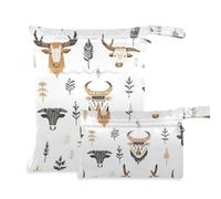 Amooorous Boho Simple Style West Highlander Cow - Bolsa de pañales impermeable para bebé, paquete de 2 bolsas húmedas para traje de baño con asas para piscina, viajes
