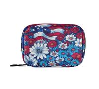 Amooorous - Bolsa de almacenamiento de medicamentos con diseño de flores y elementos de la bandera americana con compartimentos desmontables, pastillero semanal reutilizable para bolso, Flores con