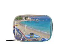 Amooorous Bolsa de almacenamiento de medicamentos de playa de verano azul con compartimentos desmontables, organizador de píldoras acoplable para viaje