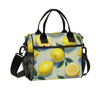 Amooorous Bolsa de almuerzo aislada resistente con pintura al óleo con limón amarillo, bolsa de almuerzo con correa para el hombro, para adolescentes, niñas, mujeres, oficina