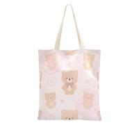 Amooorous Bolsa de lona con asas para mujer, diseño de oso de peluche, color marrón, de dibujos animados, con asas