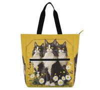 Amooorous Bolsa de mano decorativa para niños, estudiantes y adultos, diseño de dibujos animados de safari noruegos, gatos, bolsa grande con bolsillos con cremallera para escuela, compras, viajes