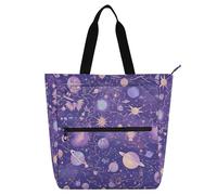 Amooorous Bolsa de mano decorativa para niños y adultos, color morado misterioso universo planeta, bolso grande para la playa, bolsa de comestibles con bolsillos con cremallera para la escuela