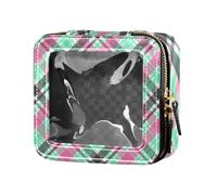 Amooorous Bolsa de maquillaje de viaje con diseño de cuadrícula de color neón, transparente, impermeable, bolsa de aseo de viaje para el cuidado de la piel, cuadrícula de color neón, 1 size