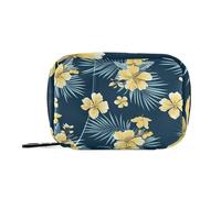 Amooorous Bolsa de medicina de estilo tropical con hojas de palmera, amarillo y azul, con compartimentos desmontables, organizador de pastillas de viaje para bolso