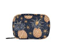Amooorous Bolsa de medicina de viaje de piña brillante azul oscuro con compartimentos desmontables, bolsa de viaje reutilizable para bolso