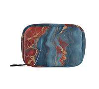 Amooorous Bolsa de primeros auxilios con textura de mármol rojo y azul con compartimentos desmontables, pastillero de viaje para bolso