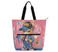 Amooorous Bolsa decorativa para libros, para niños, estudiantes, adultos, dibujos animados, gato, estilo graffiti, colorido, resistente al agua, reutilizable, con cremallera, para la escuela, compras