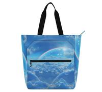 Amooorous Bolsa decorativa para libros para niños, mujeres, hombres, cielo azul y arco iris, resistente al agua, reutilizable, bolsa de playa con cremallera para ir de compras universitarias, playa