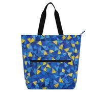 Amooorous Bolsa decorativa para libros, para niños, mujeres y hombres, triángulo con sentido de pintura al óleo azul y amarillo, bolsa ligera reutilizable con cremallera para la escuela y el tiempo de