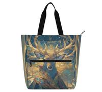 Amooorous Bolsa decorativa para libros para niños y adultos, diseño de reno misterioso, estilo hiperrealista, colores vivos, resistente al agua, reutilizable, bolsa de compras con cremallera para la