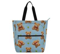 Amooorous - Bolsa decorativa para libros para niños y niñas, mujeres, diseño de dibujos animados, bonito oso de peluche marrón resistente al agua, bolsa de comestibles con cremallera para la escuela