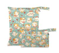 Amooorous Bolsa lavable para traje de baño con diseño de dibujos animados Bulldog Cherry para traje de baño, paquete de 2 bolsas húmedas para traje de baño con asas para viajes y baño