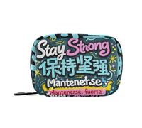 Amooorous Bolsa médica con eslogan Stay Strong, color azul marino, con compartimentos desmontables, práctico organizador de pastillas 3 veces al día para bolso