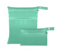 Amooorous Bolsa seca mediana Aqua Marine de color verde liso puro a prueba de desorden, paquete de 2 artículos esenciales de viaje para bebé con asas para gimnasio, piscina