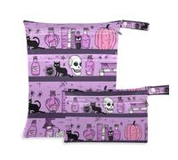 Amooorous Bolsa seca morada de Halloween Mystery Magic, a prueba de desorden, paquete de 2 artículos esenciales de viaje para volar con asas para gimnasio, pañales de bebé
