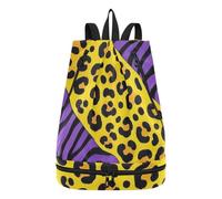 Amooorous Bolsas de natación resistentes con cordón y estampado de leopardo amarillo y morado con compartimentos para seco y húmedo