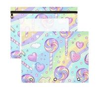 Amooorous Bolsas multiusos para lápices, carpetas de bolsillo para carpetas de 3 anillos, paquete de 2 unidades, suministros universitarios, bastón, caramelos, dibujos animados, rayas arcoíris