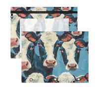 Amooorous Bolsas para lápices, carpeta portátil de plástico para carpetas de 3 anillos, paquete de 2 unidades, para profesores, hogar, dibujos animados en blanco y negro, pintura al óleo de una vaca