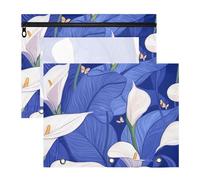 Amooorous Bolsas para lápices con 3 agujeros, bolsillo para 3 anillas, 2 unidades, clase de estudiantes, safari, lirio de cala, azul rey