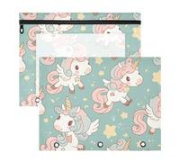 Amooorous Bolsas para lápices con cremalleras suaves, perforadora de 3 agujeros para carpeta de 3 anillos, paquete de 2 unidades para estudiantes de regreso a clases, unicornios de ensueño