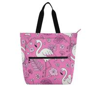 Amooorous - Bolso decorativo para niños, estudiantes, adultos, elegante, diseño de flamenco, melocotón, resistente, para maestros, bolsas de mano con bolsillos interiores para la escuela, compras