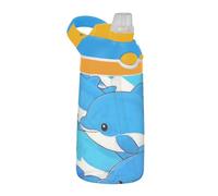 Amooorous Bonita botella de agua de delfín de dibujos animados con asa, taza portátil para niños pequeños, para ciclismo, correr, deportes, viajes, gimnasio, termos para agua fria para ni?os