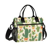 Amooorous Bonita lonchera aislada con diseño de cactus verde con bolsillo, bolsa de almuerzo con correa para el hombro, bolsa de almuerzo para mujeres y mujeres de viaje