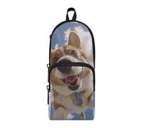 Amooorous Bonito corgis con lente ojo de pez de nailon, 3 compartimentos, gran cremallera, estuche para lápices de gran capacidad, para adolescentes, niñas, primaria, 1600 ml