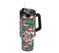 Amooorous Botella de agua grande de boca ancha al vacío estilo Oriente Medio Oriente con tapa y pajita, taza decorativa de campamento para el hogar, la oficina o el coche, termos para café con pitillo