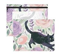 Amooorous Caja de lápices de plástico transparente con ventana para carpetas de 3 anillos, paquete de 2 suministros universitarios para profesores, gatos rodeados de rosas